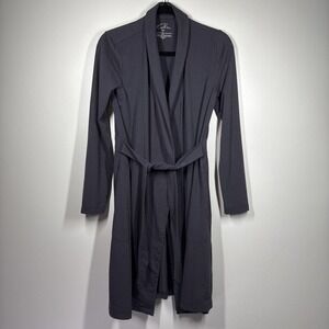 SOMA Restore Aloe Knit Robe Size Small Grey Attached Belt Pockets